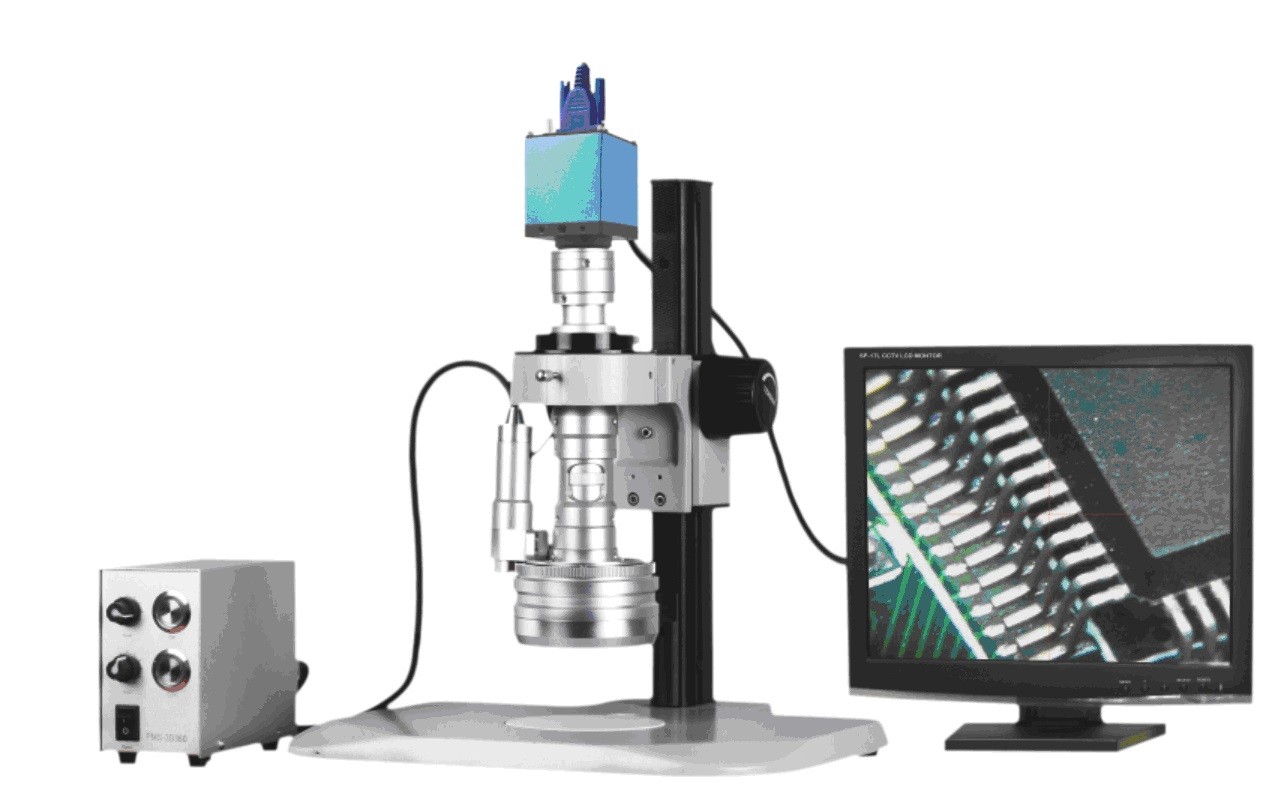 3D Scope-3045 High-power Motorized Video Zoom Built-in Adjustable LED Ring Microscope