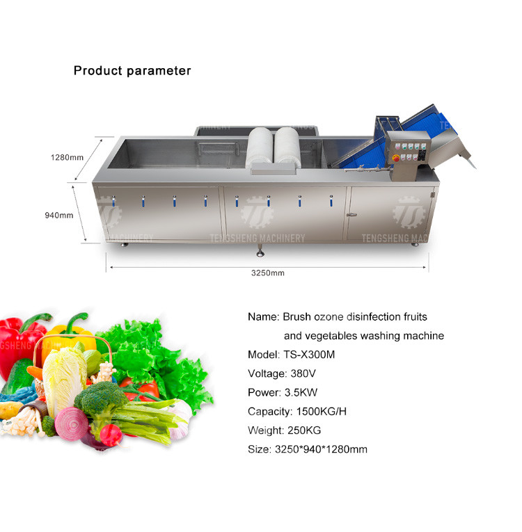250KG Large vegetable cleaning machine multi-functional stainless steel fruit and vegetable bubble brush cleaning