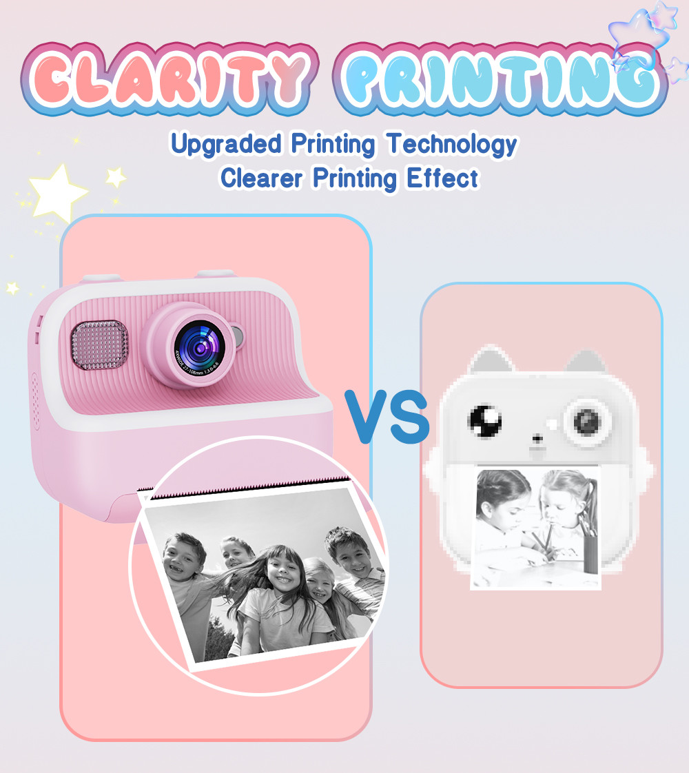 2.4Inch Screen Mini Inkless Printer Portable Digital Camera Kids Gift