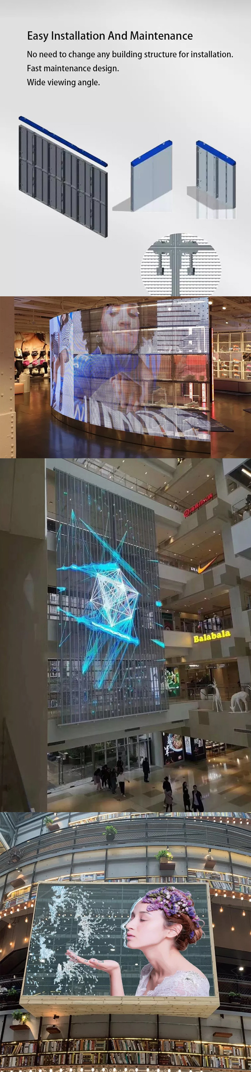 FULL Color SMD Transparent Video Wall P2.6-5.2mm Advertising Sign