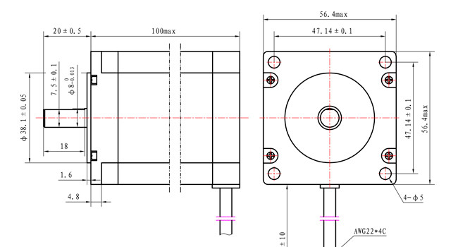 57×57×100mm Stepping Motor 3.0A 3.4N.m For Conveyer Belt NEMA 23