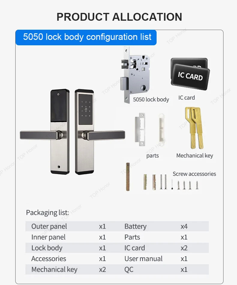 TH522 Apartment Smart Door Lock With Fingerprint Code IC Card Key TTLock Unlock