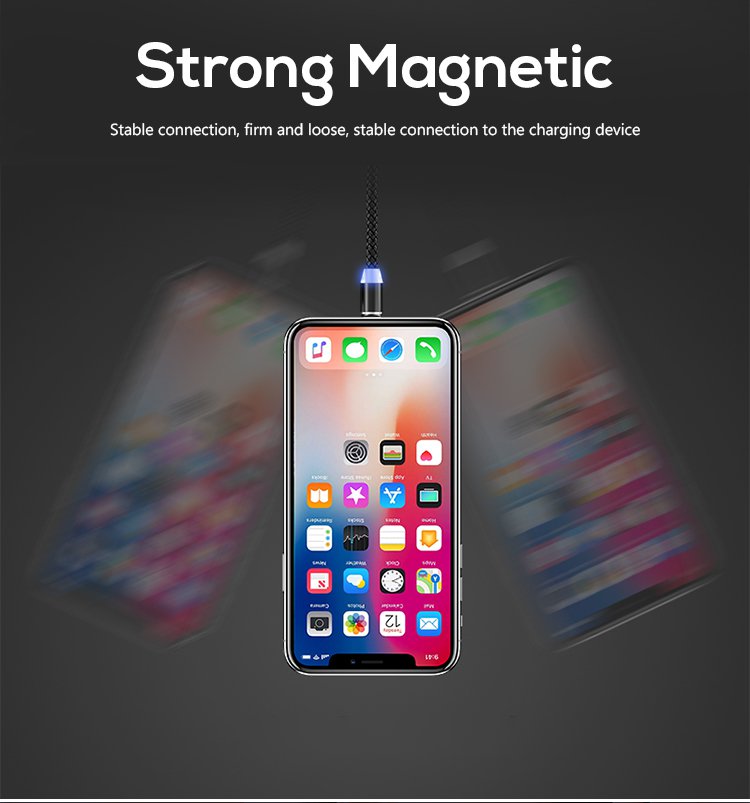 Led 2.4A 8pin Type C Magnetic 3 In 1 Charging Cable