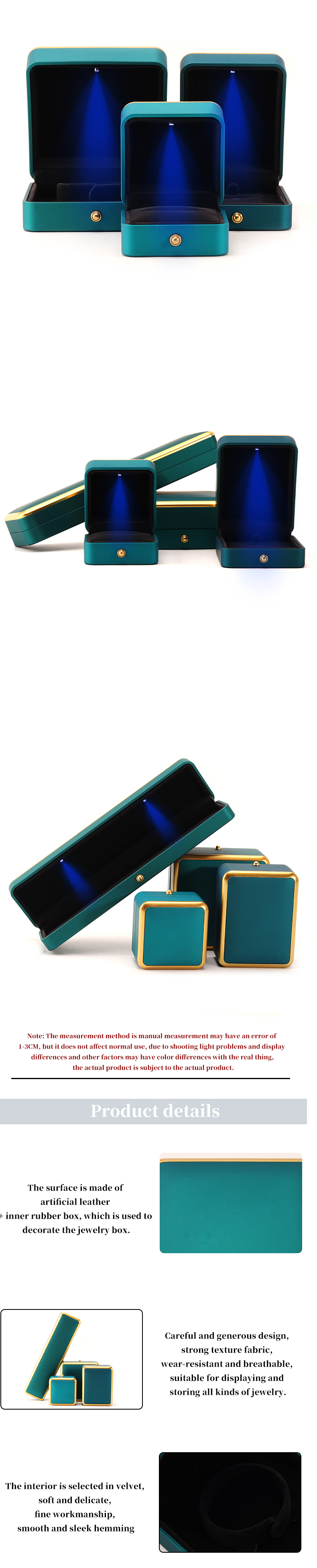 Light Green LED Plastic Velvet Jewelry Box for Custom in Square Luxury Elegant Style