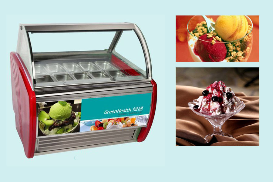 Ice Cream Display Freezer Curved Glass Door With Led Light Heating Wire