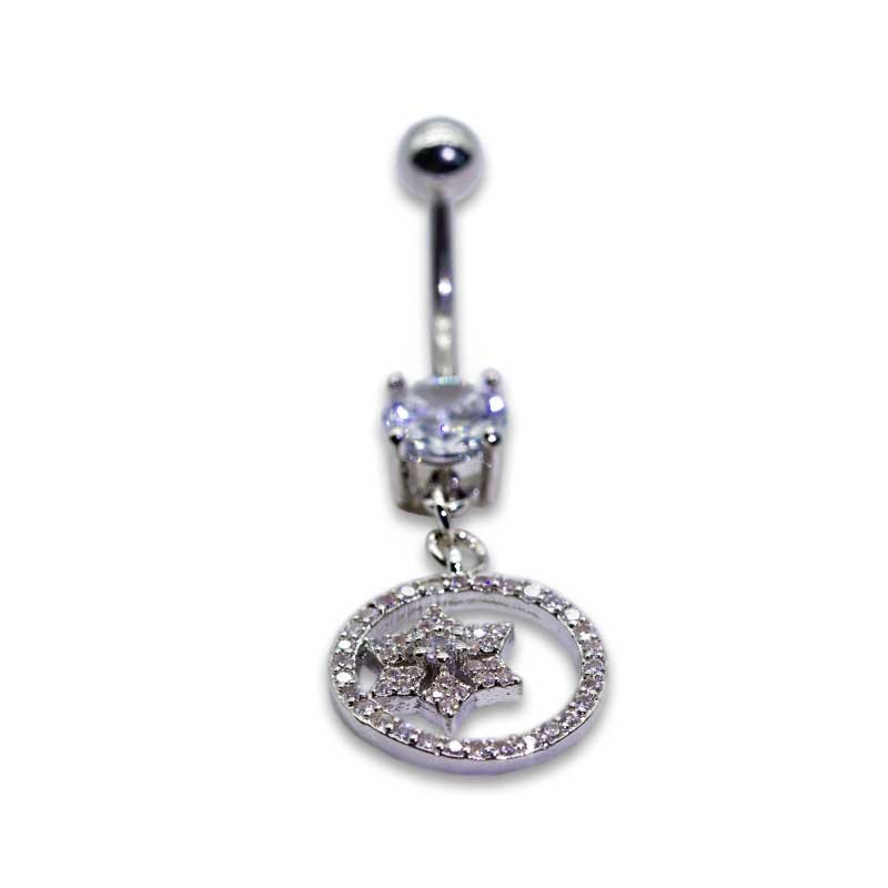 Silver Barbell Belly Button Piercings Jewelry 10mm Zircons Flower Dangle surgical steel