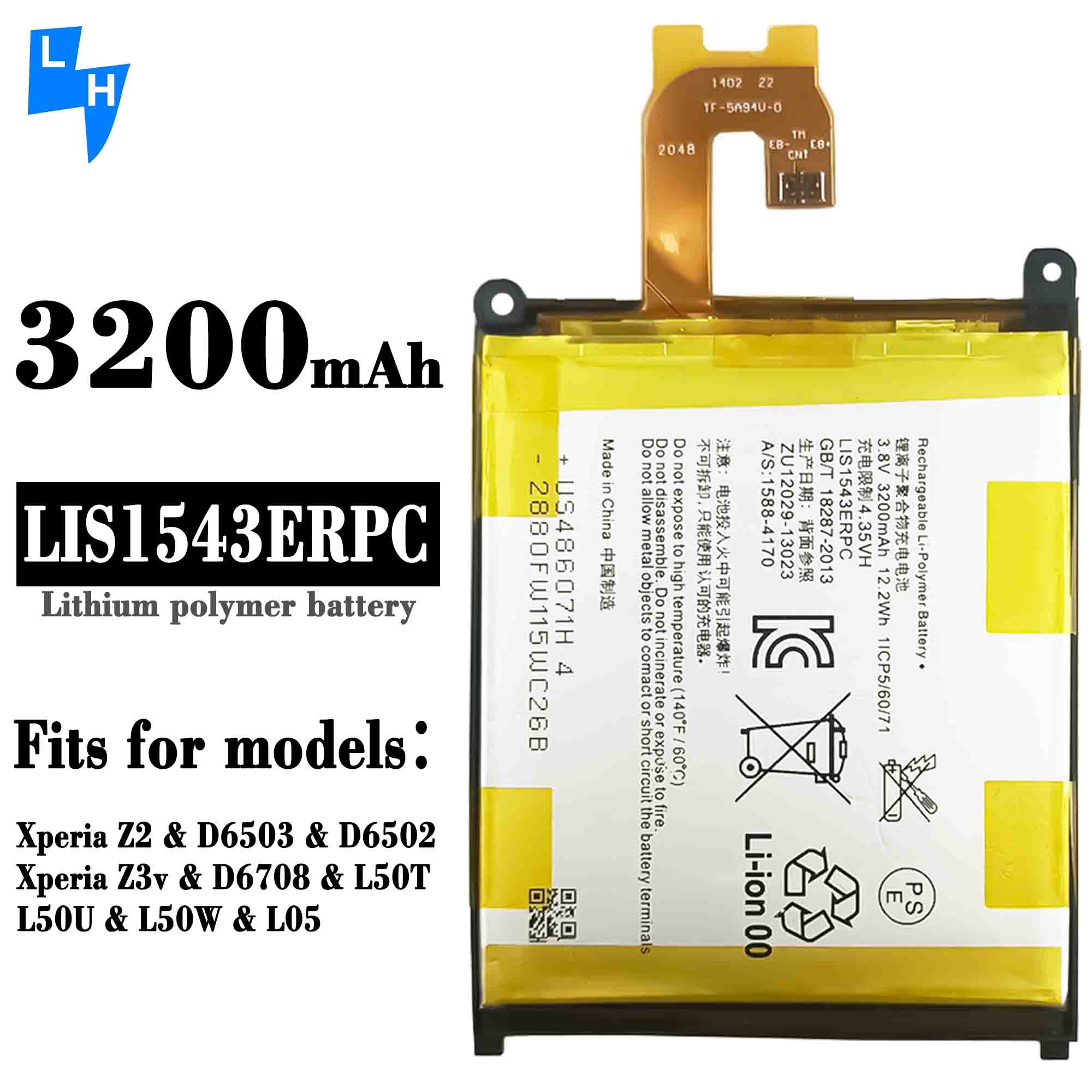 High Capacity Polymer Lithium Battery for Sony Xperia Z2 L50W L50T L50U D6503 Yellow