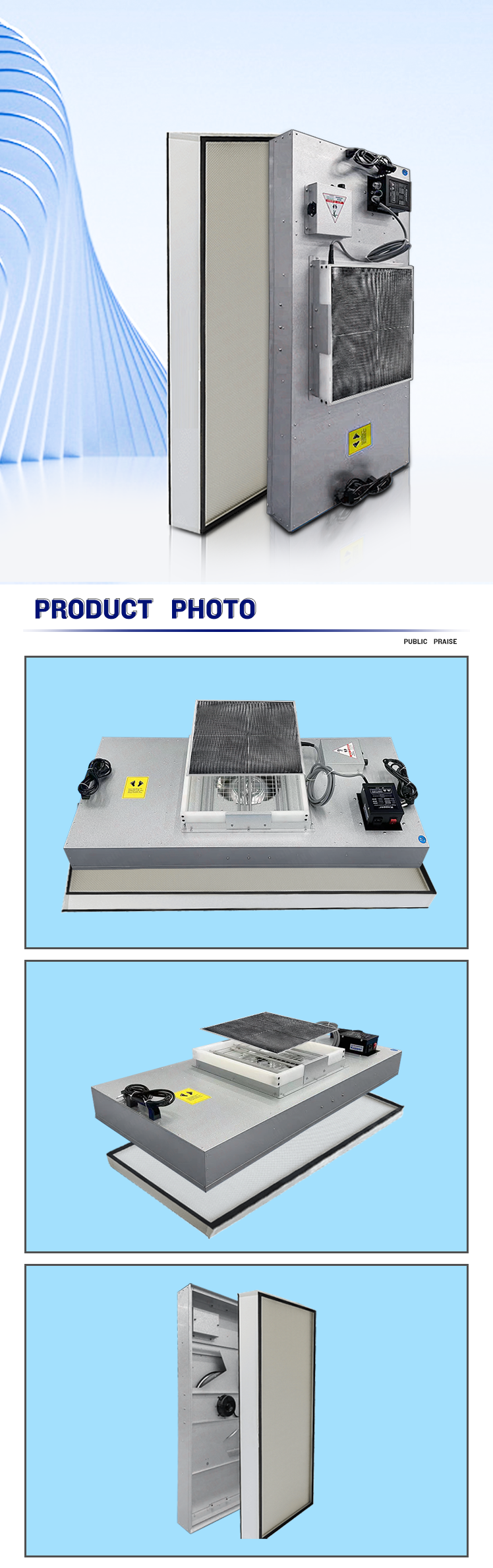 Anti static Hepa Clean Room Fan Filter Unit High Velocity Airflow For Lab