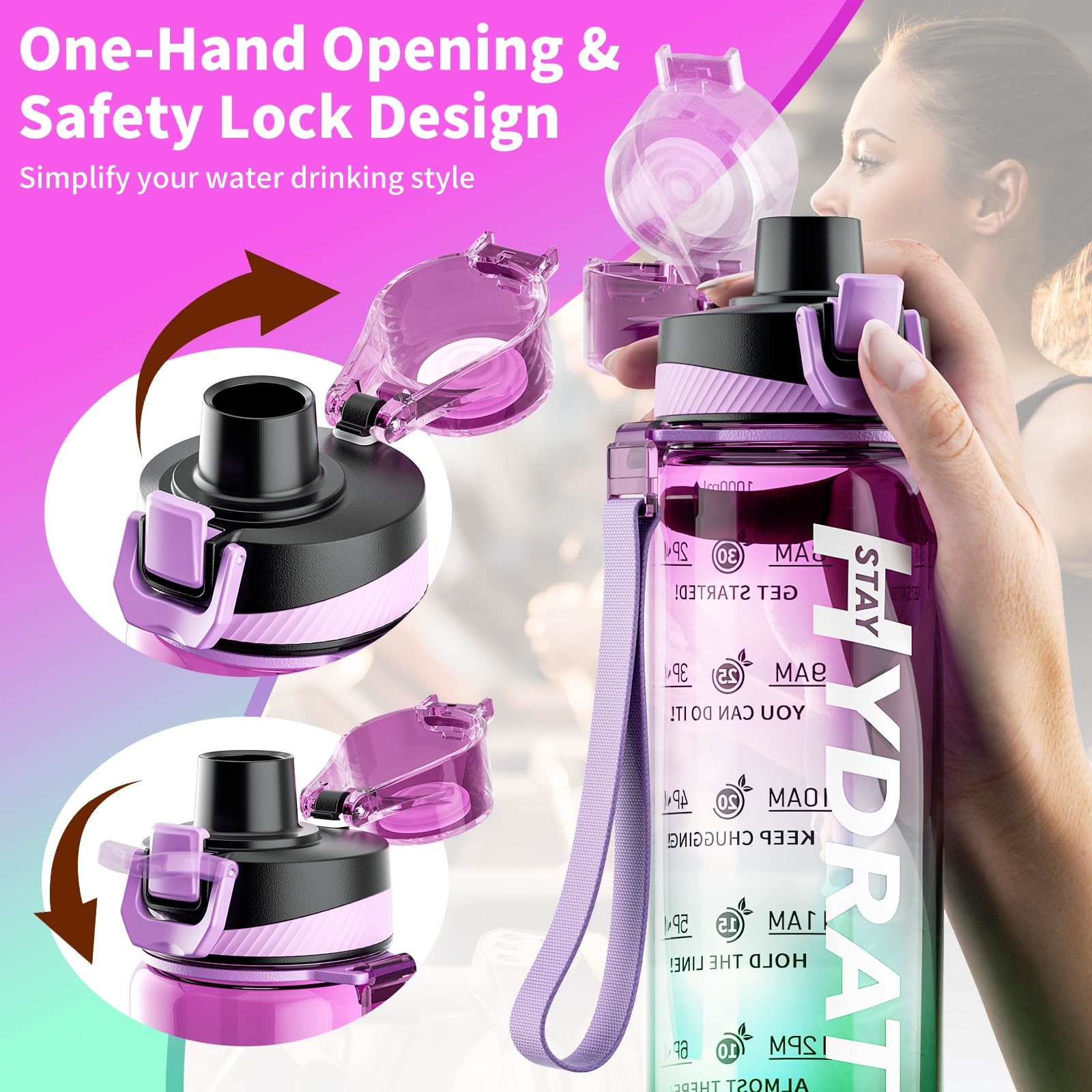 Tritan 32 Oz Motivational Water Bottle BPA Free 550/750/1000ML Sports Time Track Water Bottle Wide Mouth Leakproof Fashion As Gift For Christmas