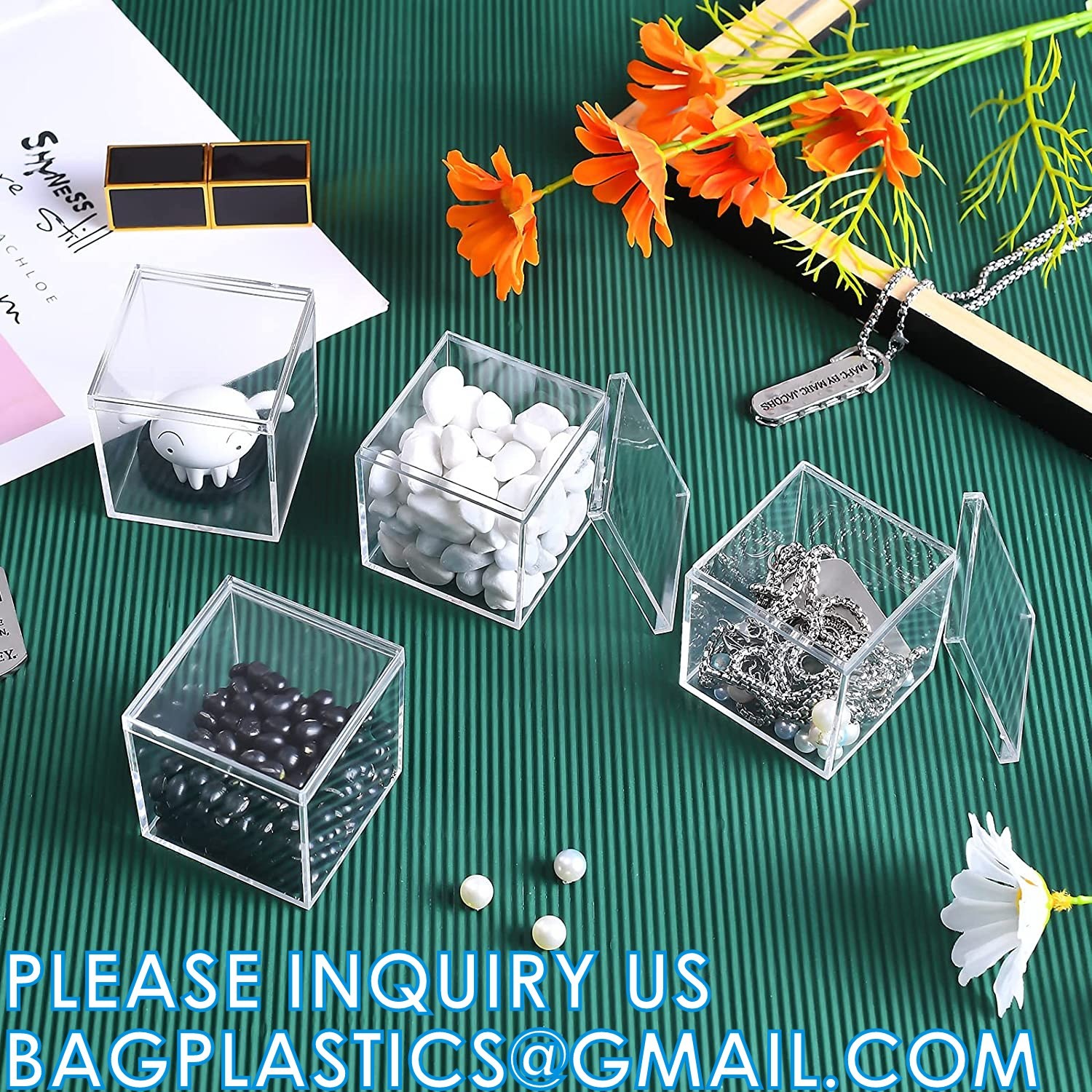 Acrylic Plastic Square Cube Small Acrylic Box Acrylic Storage Containers with Lid Stackable Cube Containers