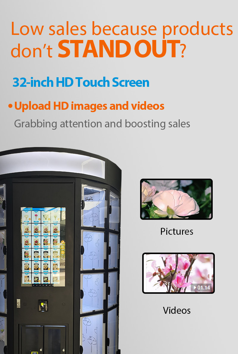 Daily Flower Vending Machine With Customized Light Box Logo 15℃ For Fresh Flowers Bouquets