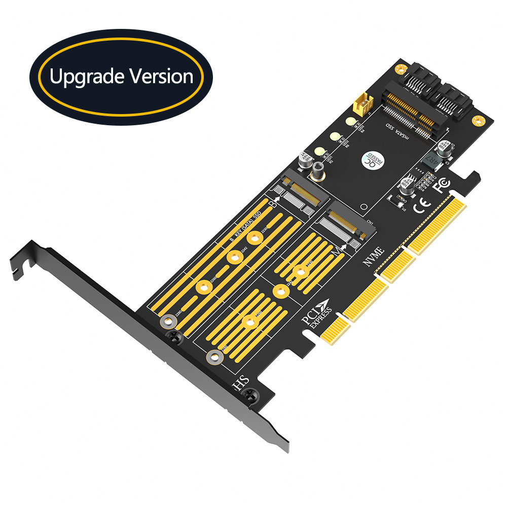 3 In 1 Msata And M.2 NGFF NVME SATA SSD To PCI-E 4X And SATA3 Adapter