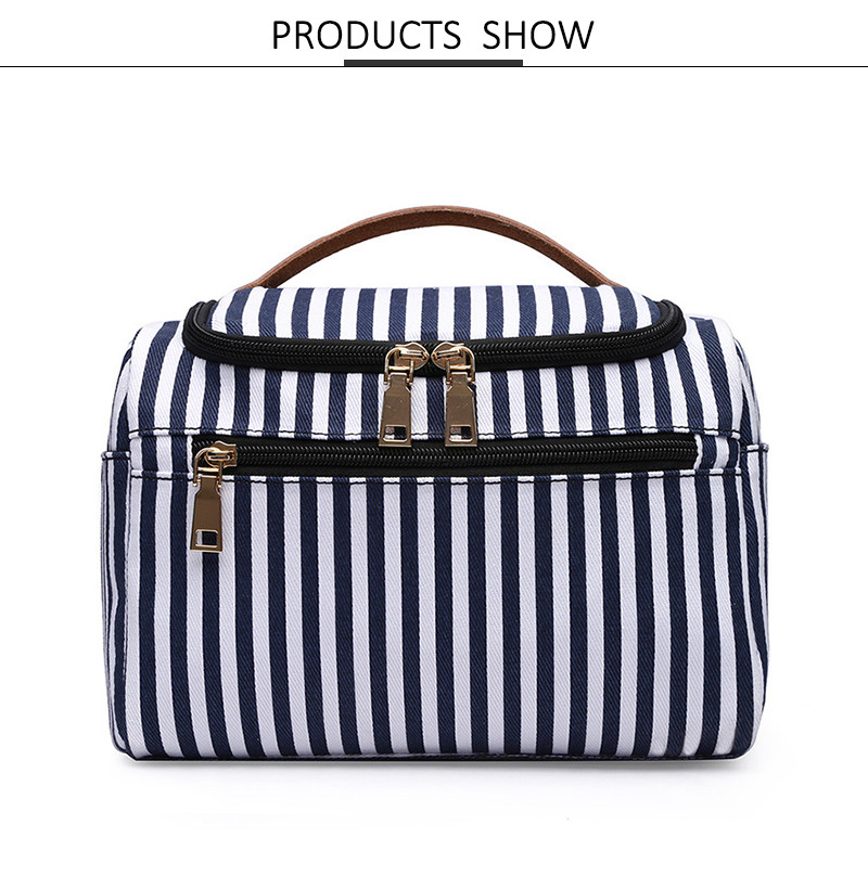 Portable Vintage Stripe Cotton Canvas Cosmetic Travel Case