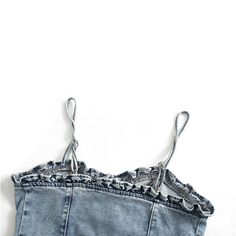 Factory OEM Summer Vogue Splicing Agaric Edge Female Custom Denim Clothing