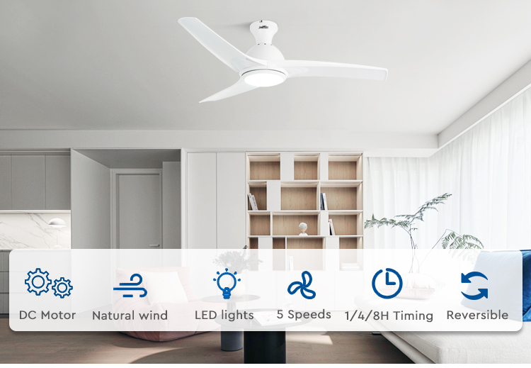 Easy Clean 52 Inches ABS Blades LED Ceiling Fan with Light and Silent Motor Flush Mount