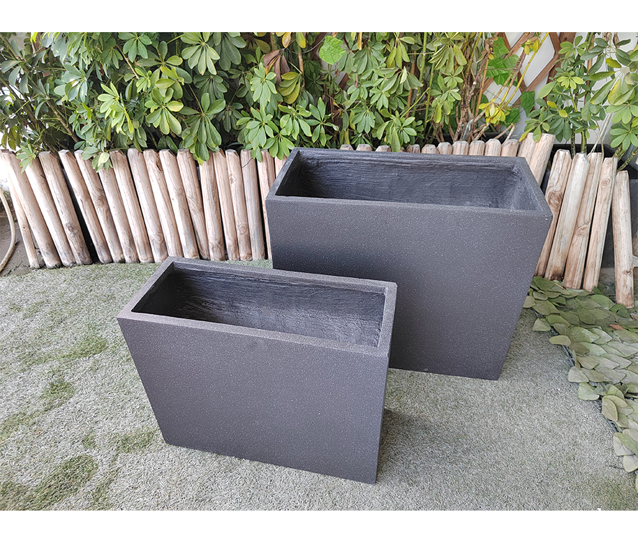 Marble Black Square Shape Fiber Stone Flower Pot 2 14kg Weight Garden Arrangement