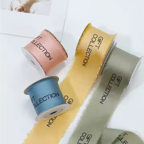 Silk Screen Printed Chiffon Satin Ribbon in Many Colors for Custom Torn Edge Wrapping
