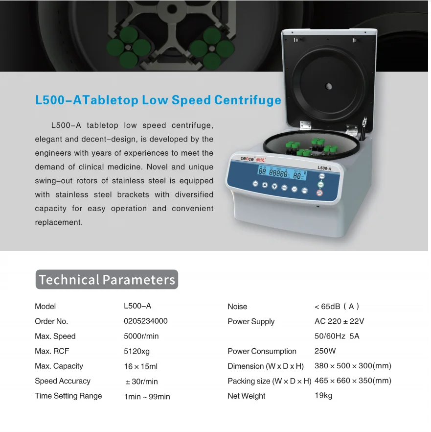 Cence Blood Centrifuge with both Angle Rotor and Horizontal Rotor Compatible Low Speed Centrifuge L600-A