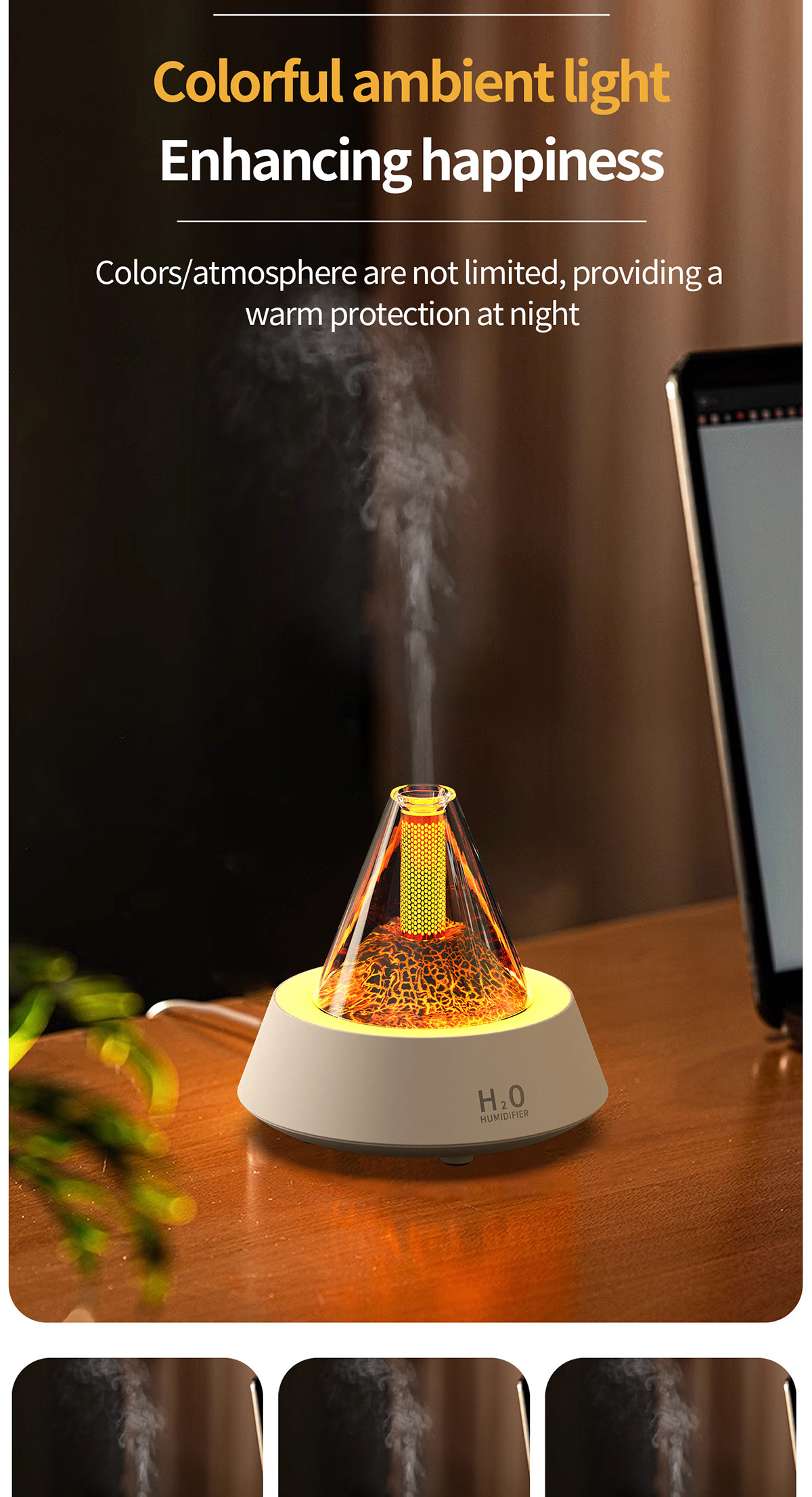 Humidity Control Fire Flame Humidifier With 7 Colors Led Light And ABS
