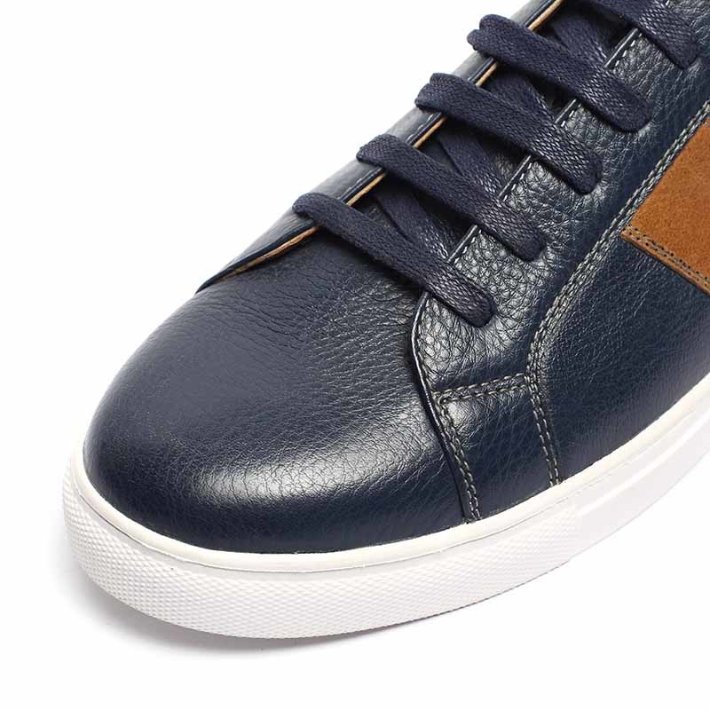 Navy Brown Antiodor Mens Leather Casual Shoes Microfiber Lining