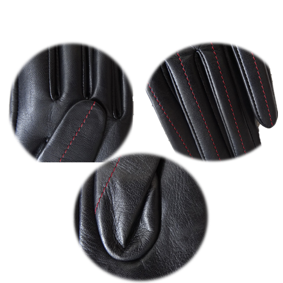Full Fingers Motorbike Leather Driving Gloves With Knitted Fabric Cuff