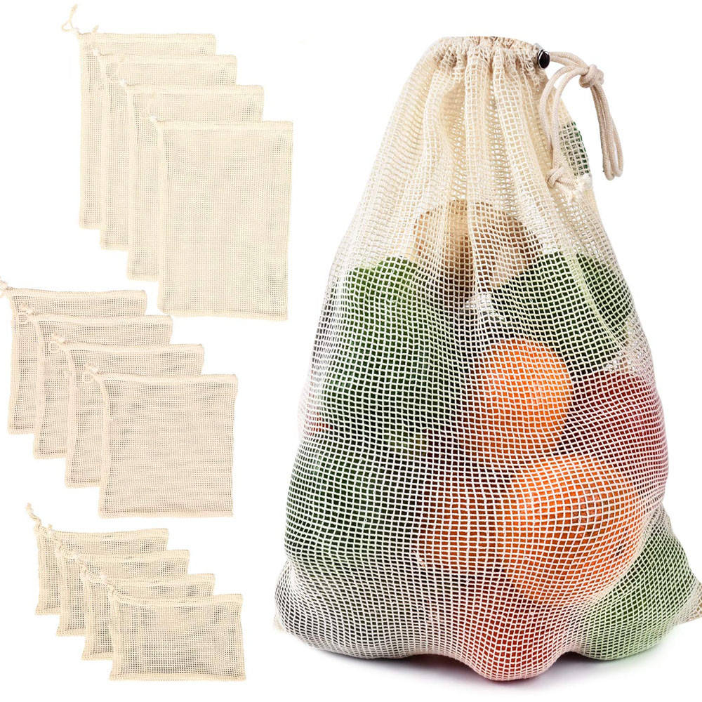 Custom Fruit and Vegetable Bag, Eco Friendly Reusable Grocery Tote Bags Organic Mesh Net Drawstring bags