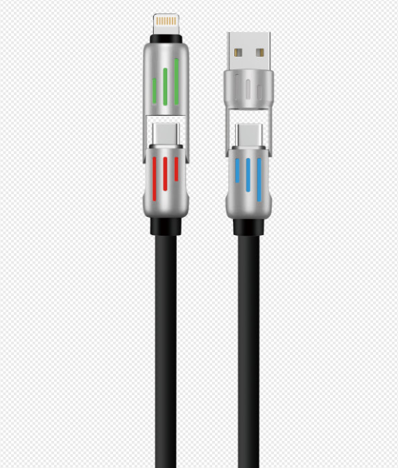 Silicone 4 In 1 Type C To Type C 60W USB A Charging Lightning Iphone Charger Cable