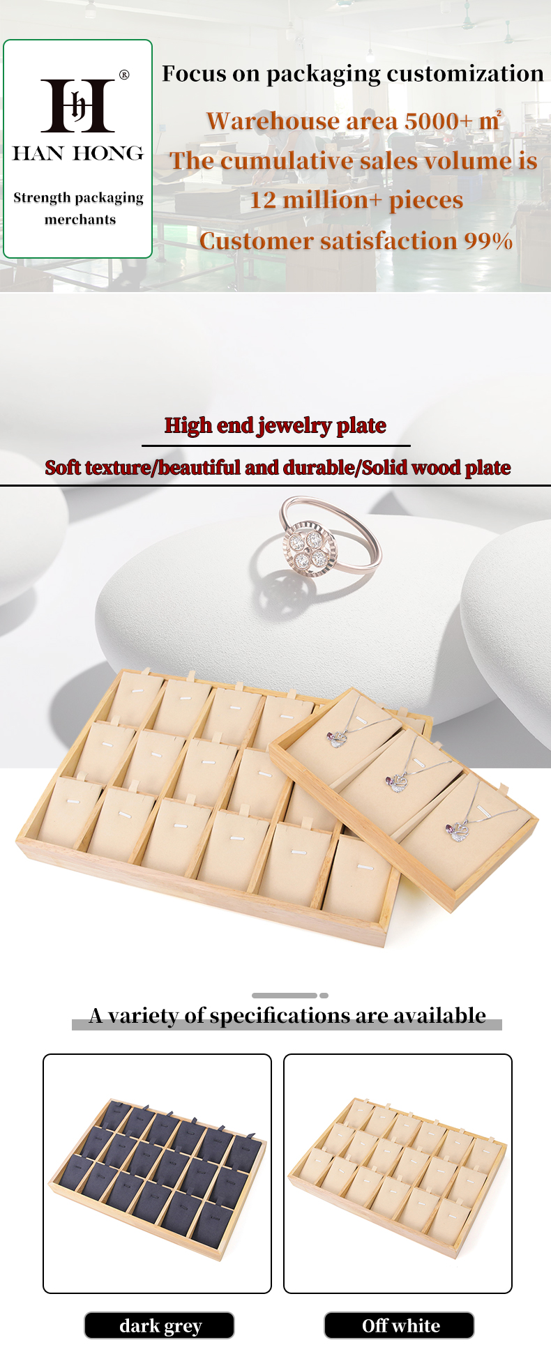 Multiple Cells Solid Wood Pendant Storage Rack Luxury Necklace Display Tray