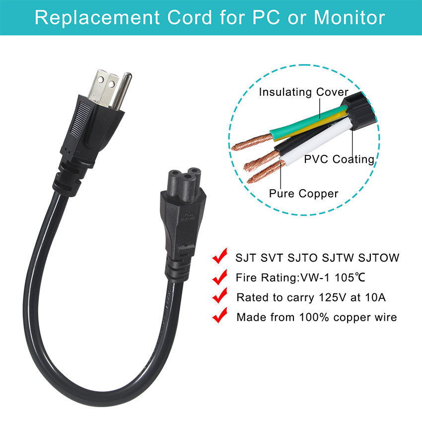 Nema 515P To IEC C5 Kettle Plug Rice Cooker Power Cord 3Pin Retractable