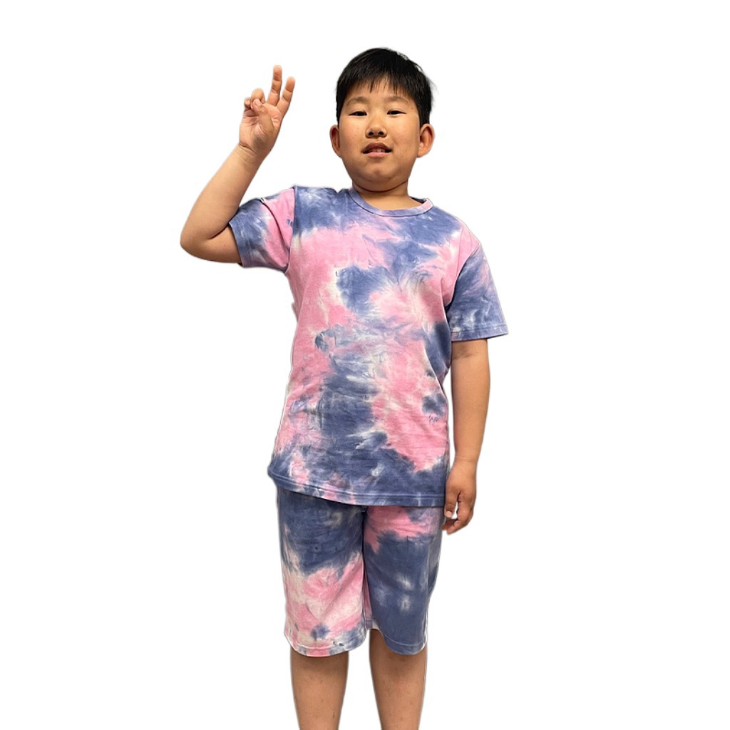 Customize 100% Cotton Boys Clothing Set for Summer Soft Hand Feel Tie Dyed Pattern Type