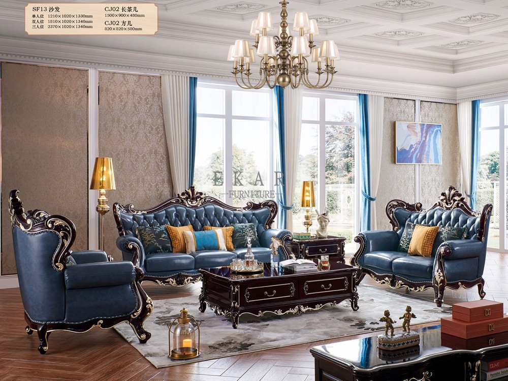 Wooden Set Leather Luxury Couch Living Room Sofa