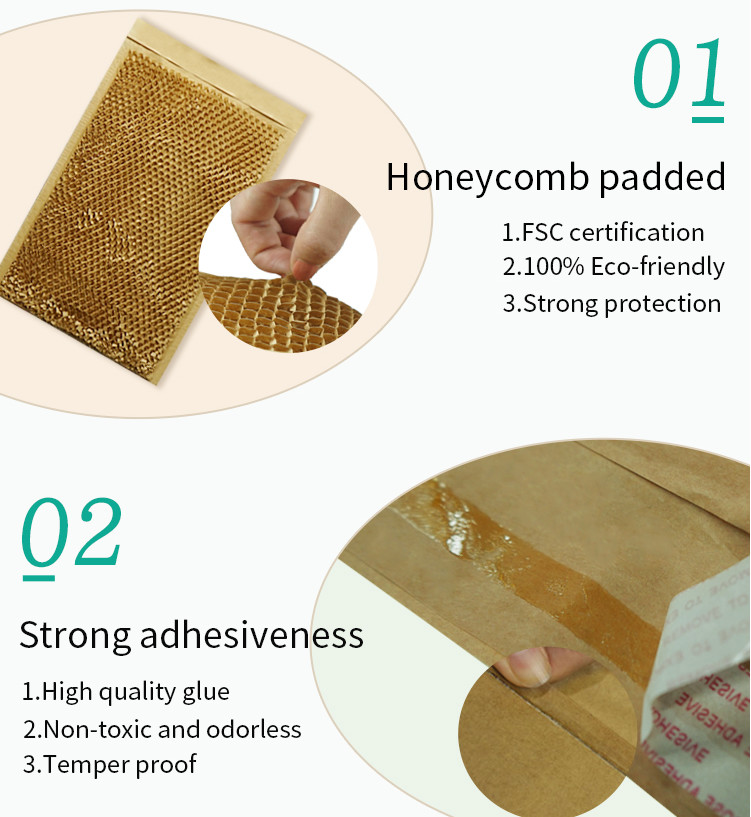 Plastic Free Biodegradable Paper Mailing Bags Honeycomb Cushion For Delivery