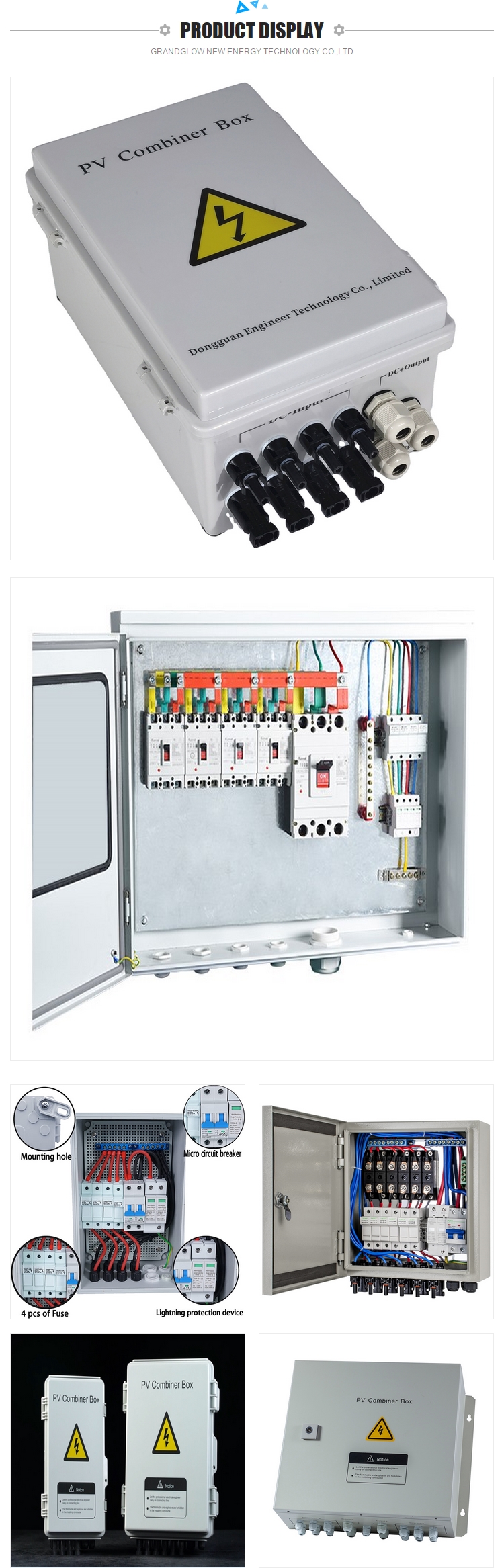 14 2out 1000vdc Solar Waterproof Pv Combiner Box With 4 In And 1 Out for outdoor