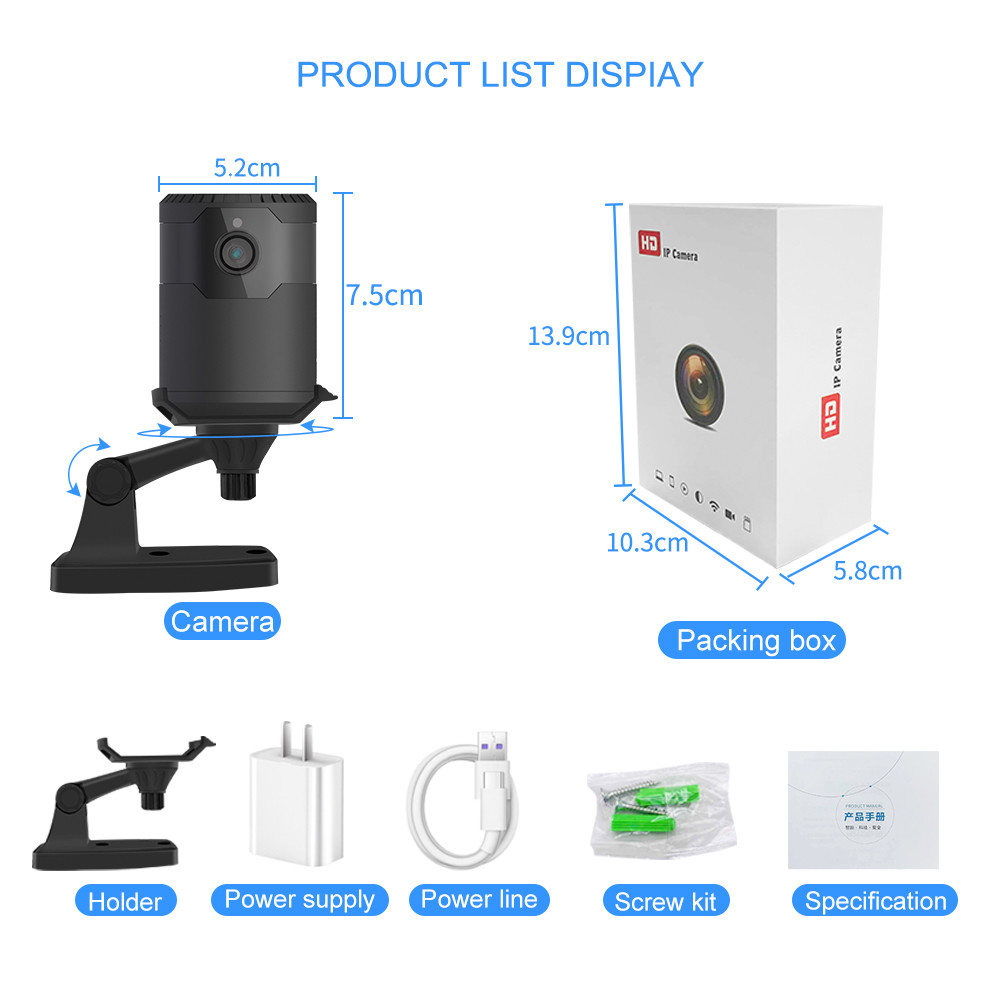 Mini indoor 1080P small button battery Power Audio pick up function 2.0MP surveillance battery camera