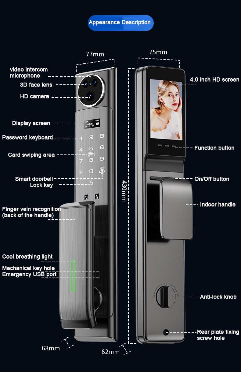 3D Face ID Electronic Entrance Door Locks Apartments Face Recognition Digital Lock