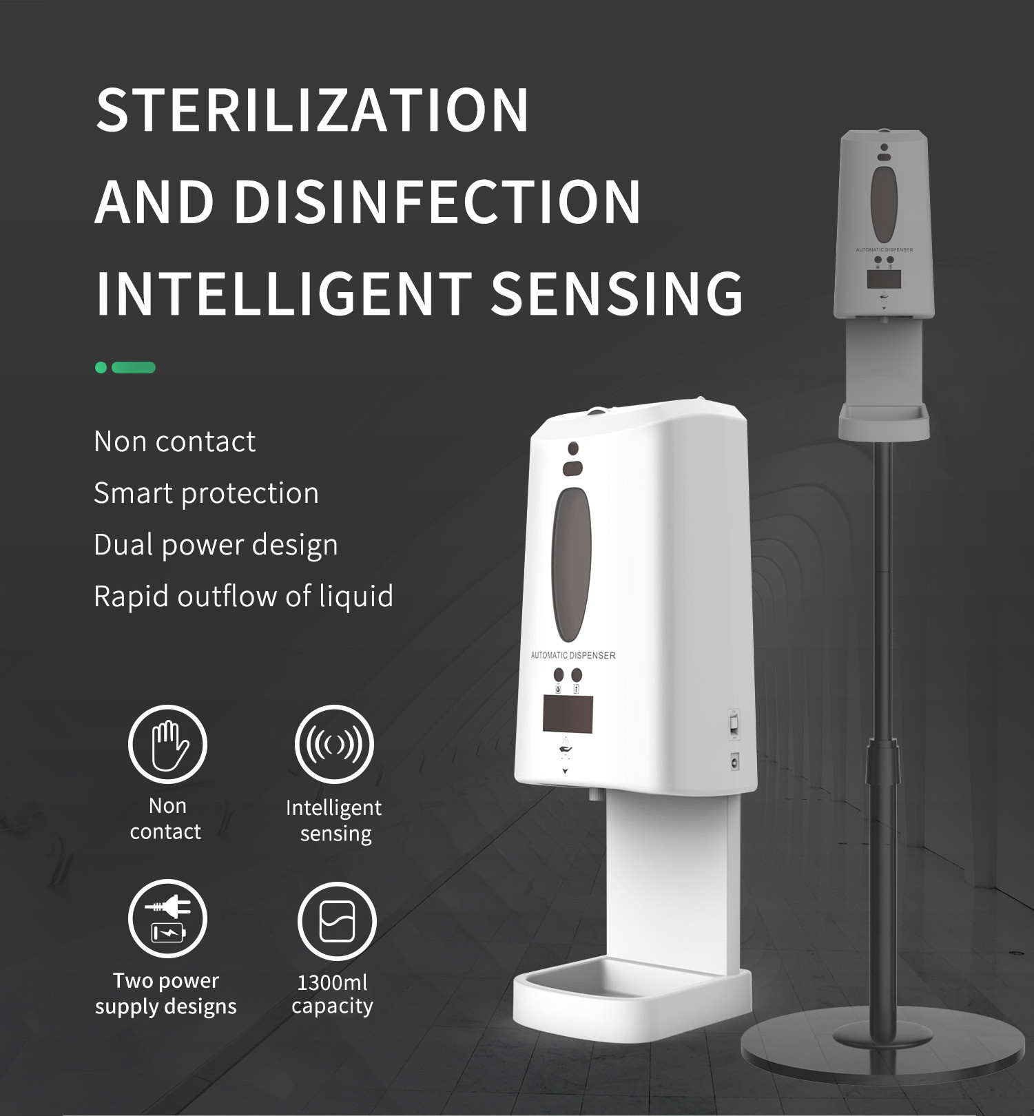 Touchless PC ABS 1300ml Automatic Hand Sanitizer Dispenser