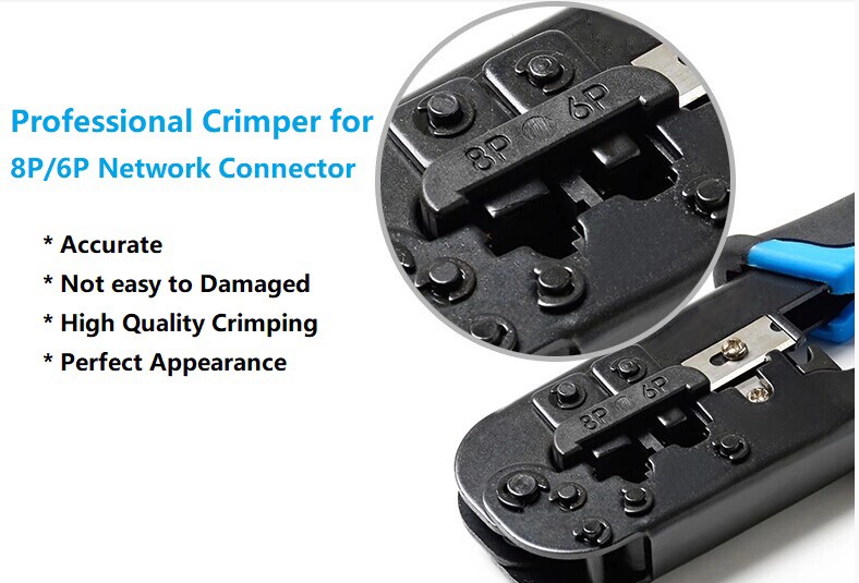 4P 6P 8P Network Cable Crimping Tool , Ethernet Cable Crimper Kit Carbon Steel