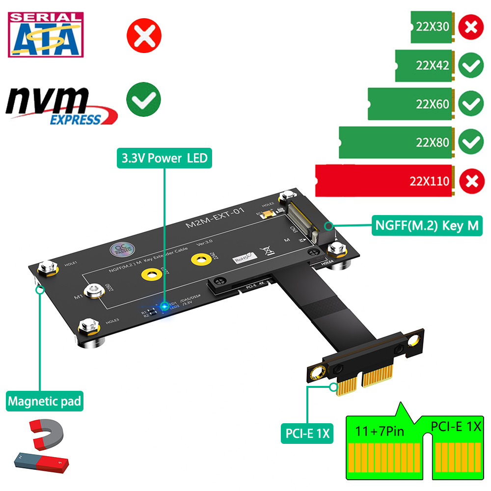 New Version M.2 NGFF NVME M-Key SSD To PCI- E 4X Extension Cable Adapter