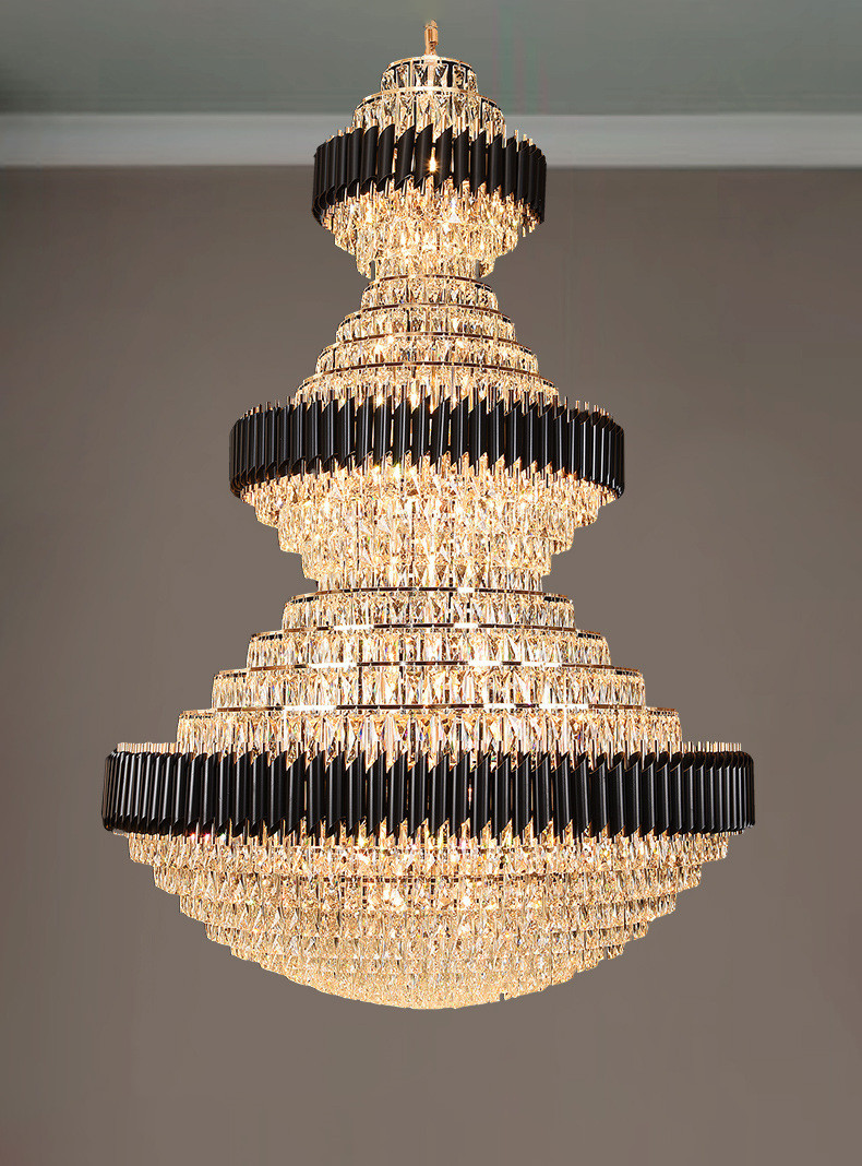 Top luxury Staircase Chandelier Lighting Large Home Decoration Crystal black ceiling light(WH-NC-93)