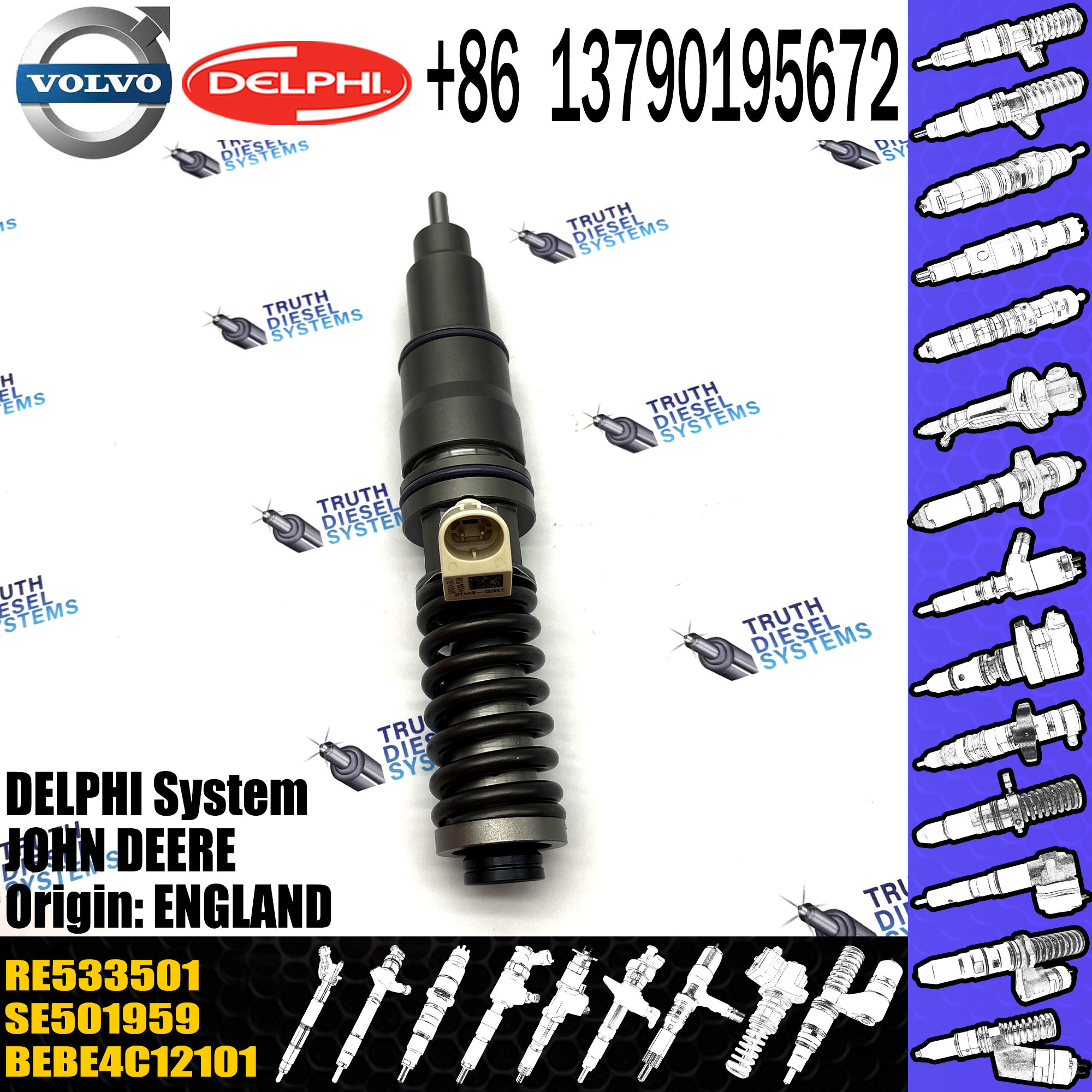 Diesel engine common rail fuel injector BEBE4C12001 RE533501 for VOL engine