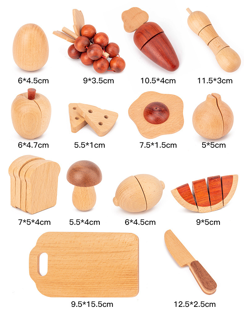 Natural 5.5cm Wooden Fruits And Vegetables Role Play Food Set