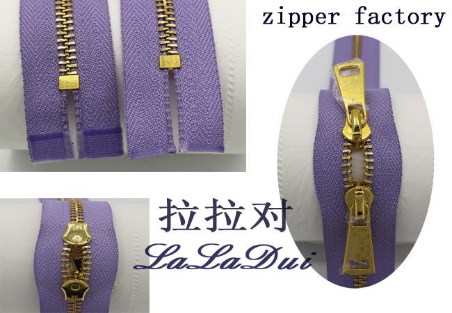 Two Way Brass Close End Purse Zippers 35cm Light Purple Tape For Luxury Handbag