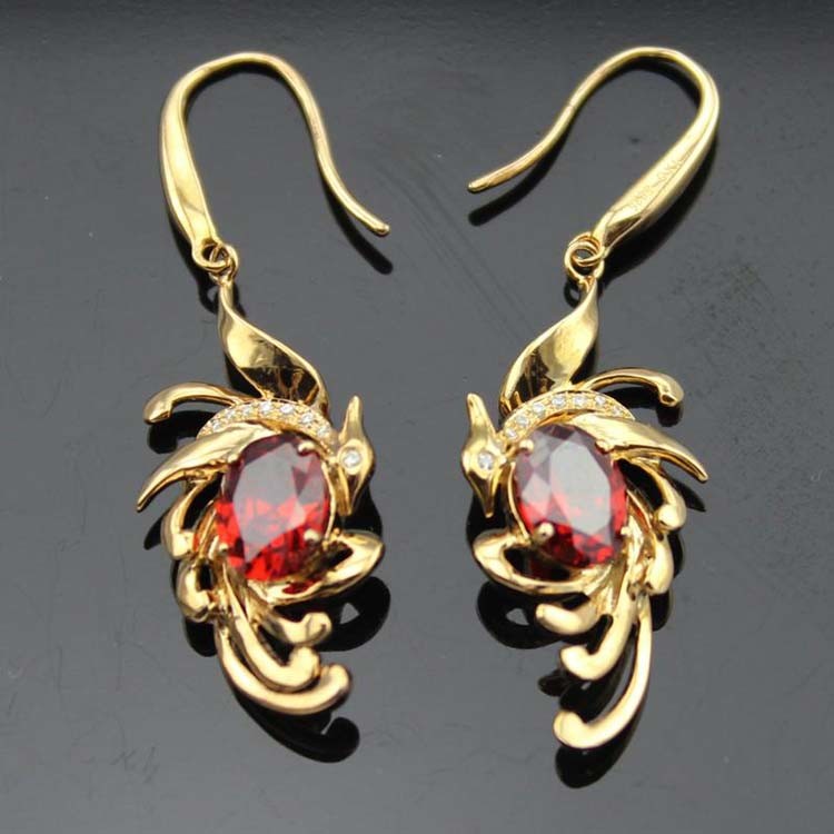 18k Rose Gold Plated 925 Silver Garnet Cubic Zircon Dangle Earrings(SE10015)