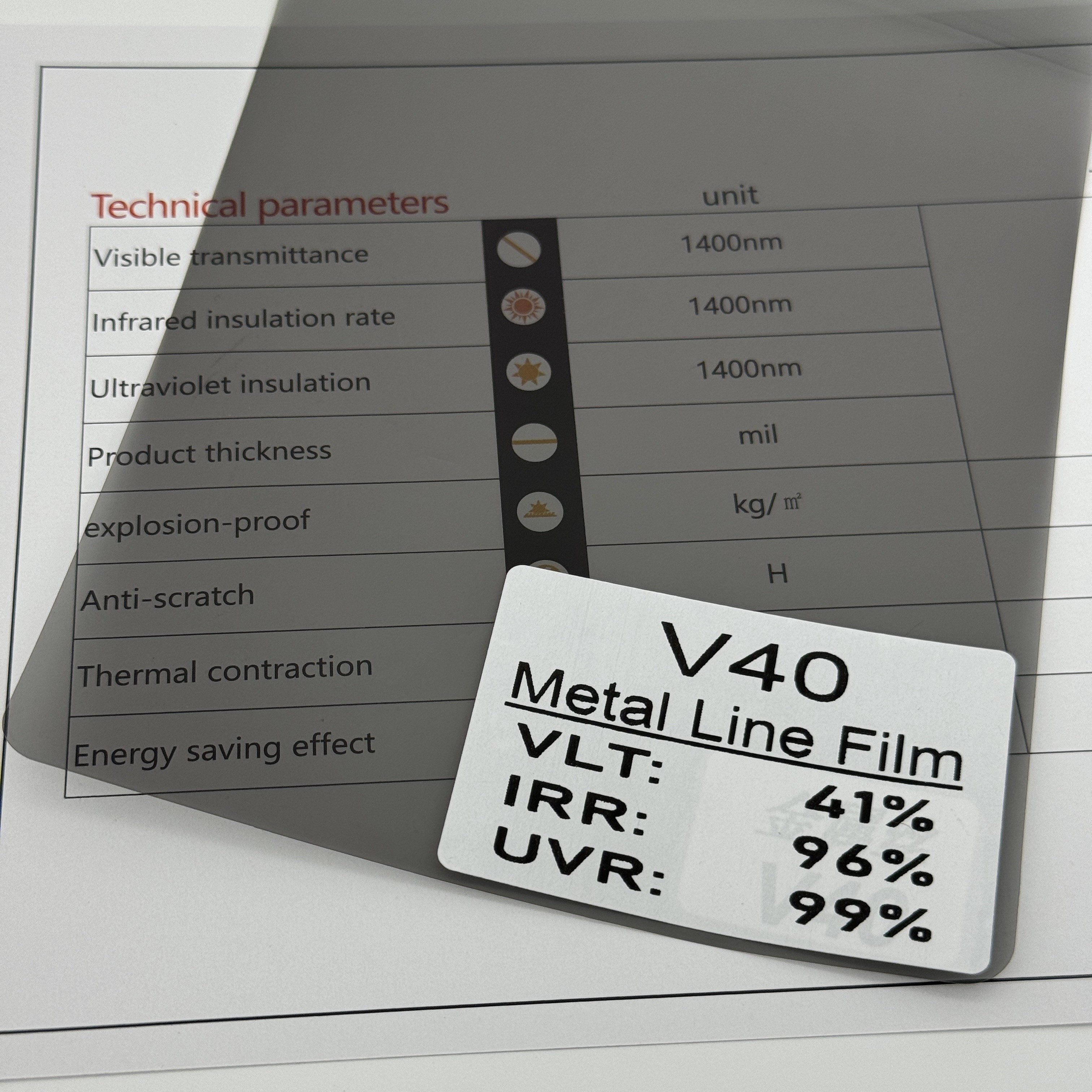 2HD VLT40% Car Solar Window Film V40 Black UV Blocking Window Metalized Film