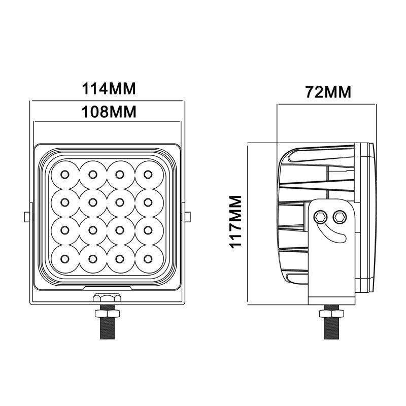 10-30V Professional Square 48W LED Work Light for Mining Machinery