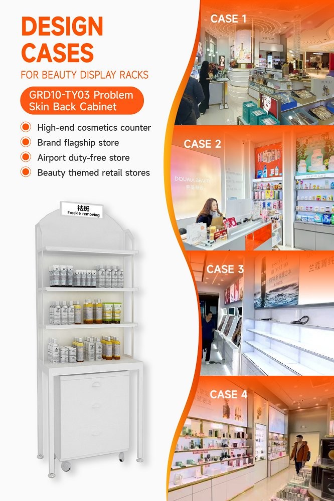 GDR10-TY03 Retail Store Display with White LED Light Strips and White Handles for Cosmetics Retail Stores