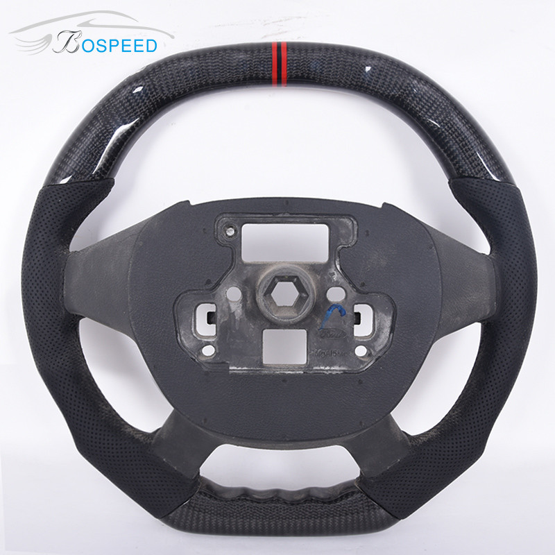 Perforated Leather Ford Carbon Fiber Steering Wheel Sports Plain Weave