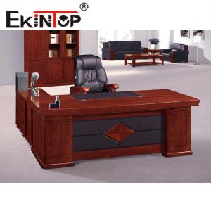 China Painted Large Office Desk Solid Wood Veneer Top Combination Leather Chair on sale
