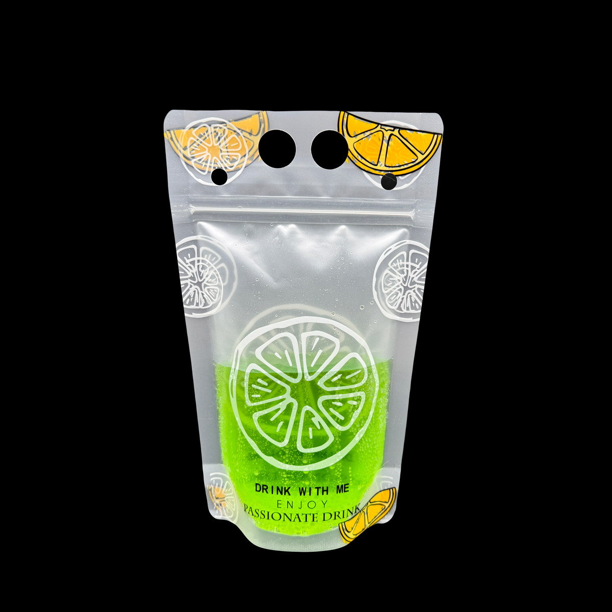 500ml Nice Daisy Orange Design Frosted Clear Stand Up Plastic Drink Bags with 2.4 inch Bottom Gusset and Ziplock