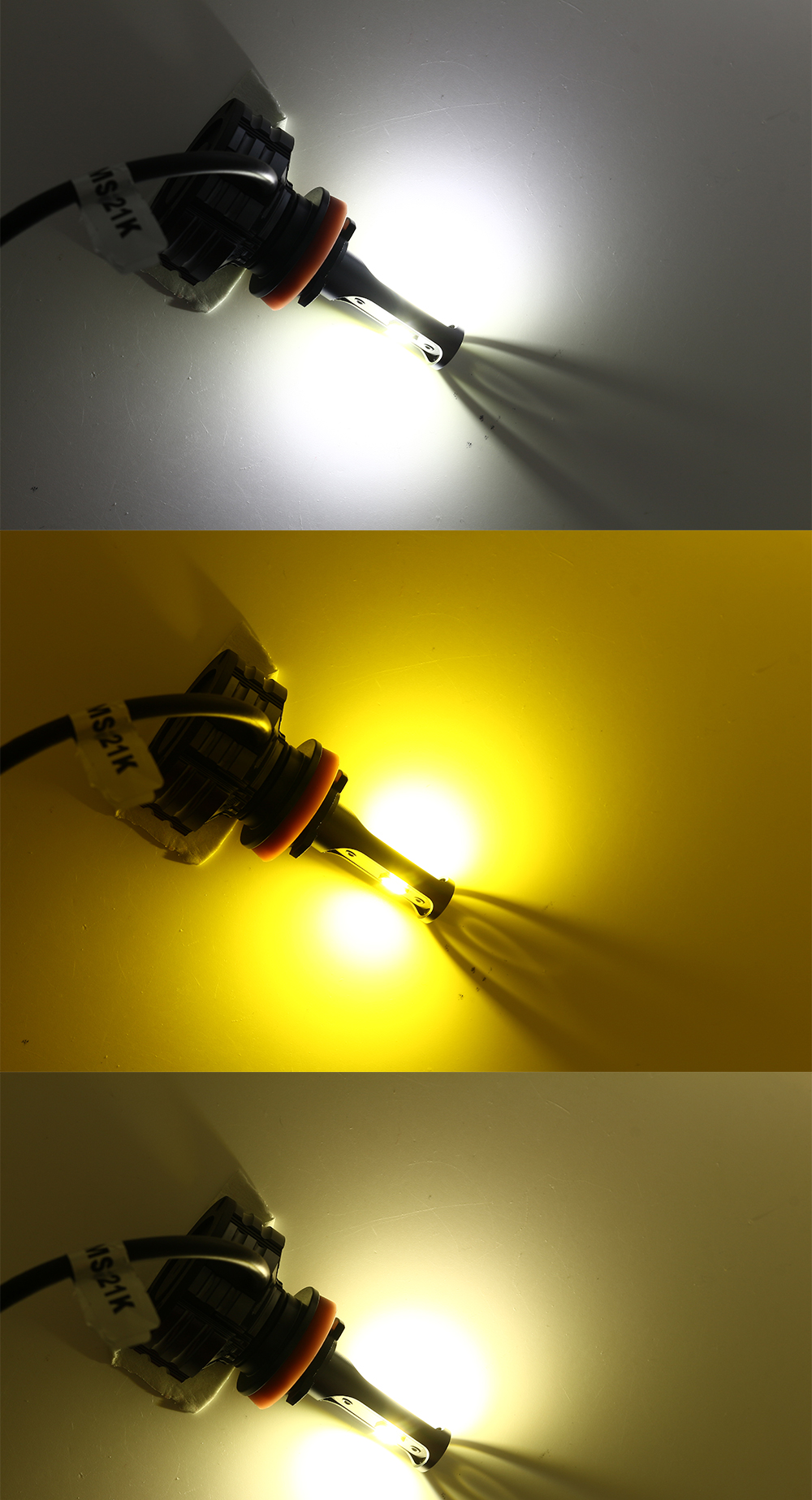 Universal 3 Color Brightest Led Headlight Bulbs H1 H3 H4 H7 H11 9005 9006